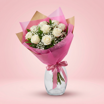 Classic White Roses Bouquet x12 (vase not included)