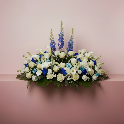 Roses and Calla Lilies Crown with blue accents