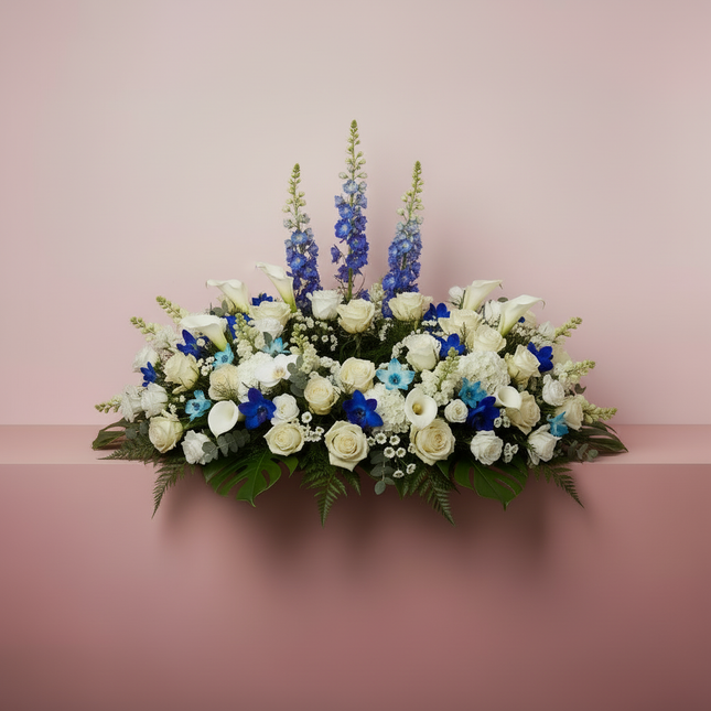 Roses and Calla Lilies Crown with blue accents