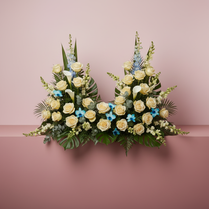 Roses and Calla Lilies Crown with blue accents